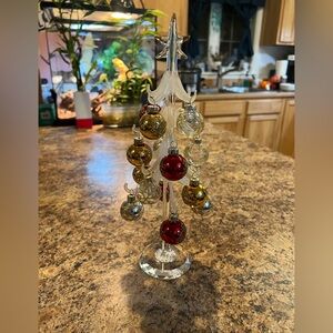 Elegant Glass Ornament Tree with Red and Gold Baubles